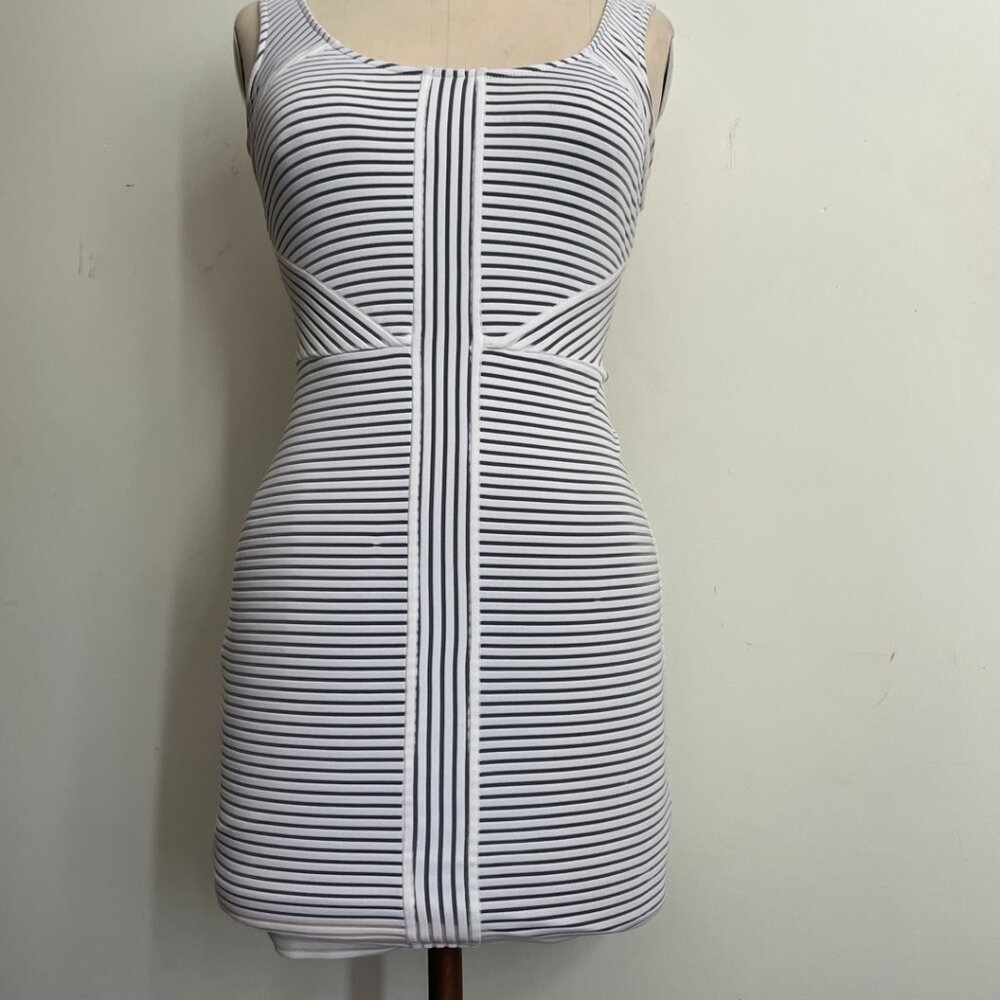 Guess Black & White Striped Bodycon Dress